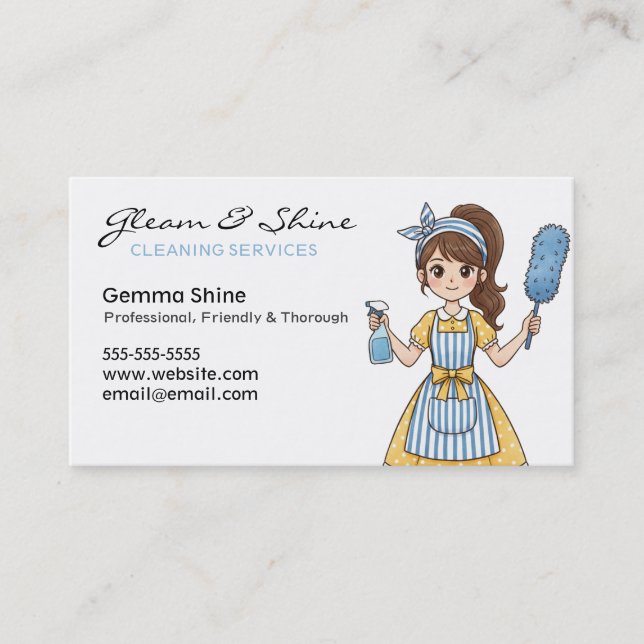 Reinigung von Visitenkarten - Brünetter Cartoon Re Visitenkarte (Vorderseite)