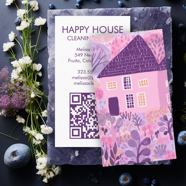 Reinigung Wasserfarben Haus Gartengarten QR Code Visitenkarte (Watercolor House Cleaning Yardwork Garden QR Code Business Card
)