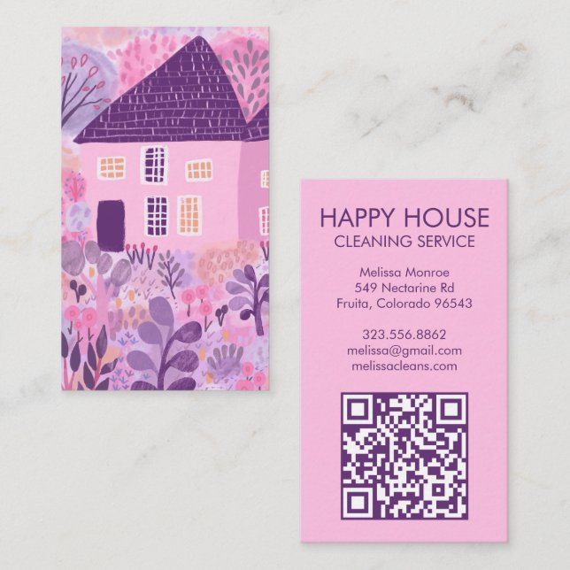 Reinigung Wasserfarben Haus Gartengarten QR Code Visitenkarte (Vorne/Hinten)