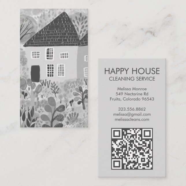 Reinigung Wasserfarben Haus Gartengarten QR Code Visitenkarte (Vorne/Hinten)