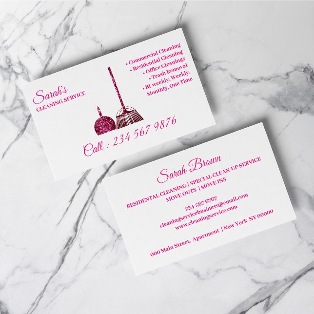 Reinigungs-Service Janitorial rosa Funkeln Trendy Visitenkarte (Cleaning Service Janitorial pink sparkle Trendy Business Card)