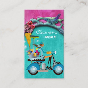 Reinigungs-Visitenkarte-Roller-Mädchen-Rosa-Blau Visitenkarte
