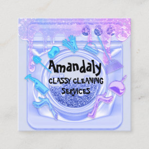 Reinigungsbüro Service QRCode Soap Blue Quadratische Visitenkarte