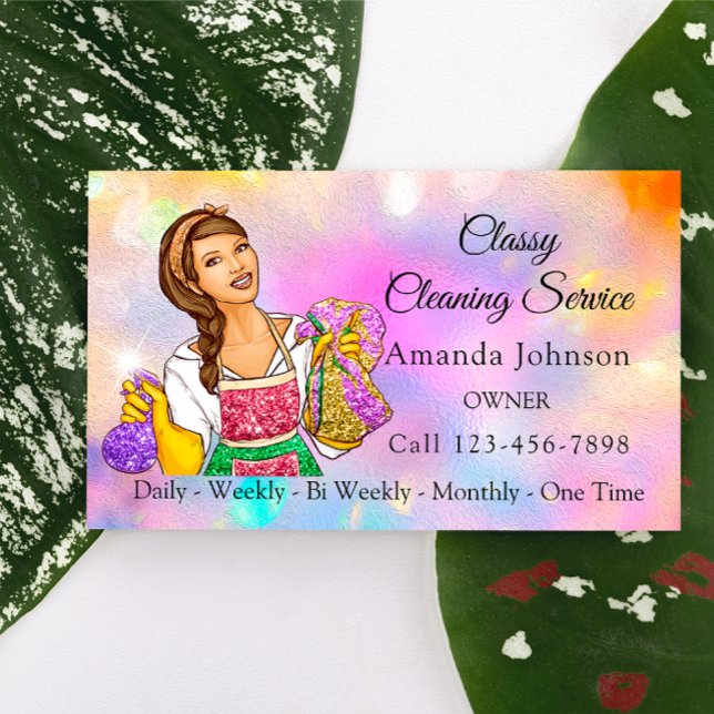 Reinigungsdienst für Unterkunft Holografisch Visitenkarte (Classy House Cleaning Service Maid Holographic Business Card)