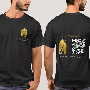 Reinigungsdienst Gold Logo QR Code Schwarz T-Shirt