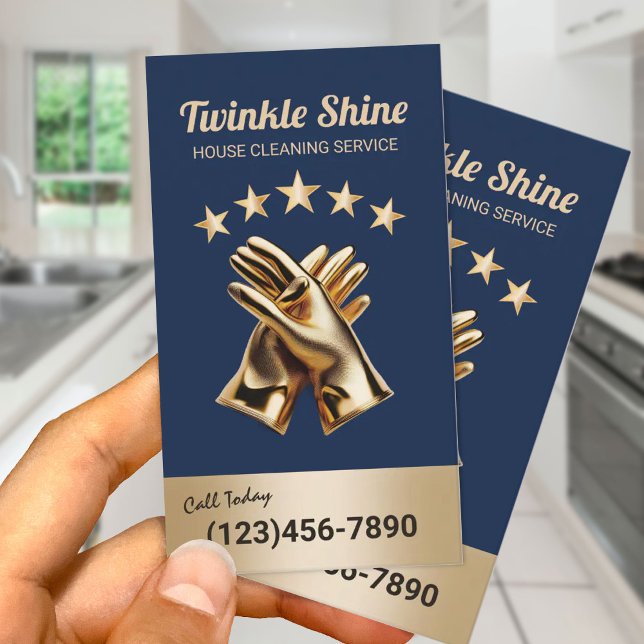 Reinigungsdienst Haushaltshilfe Goldene Handschuhe Visitenkarte (Von Creator hochgeladen)