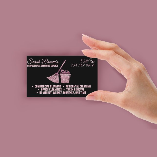 Reinigungsdienst Haushaltshilfe Janitorial rosa fu Visitenkarte (Cleaning Service Maid Janitorial pink sparkling Business Card)