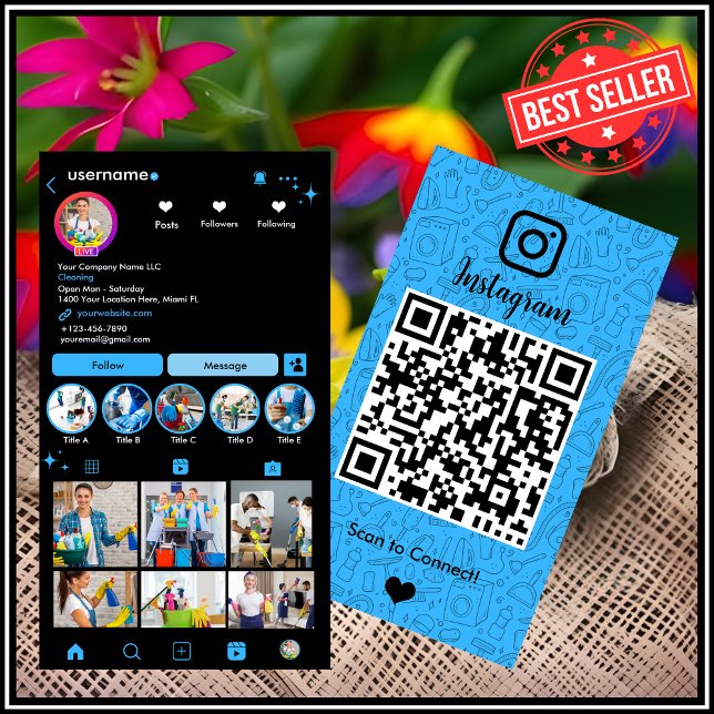 Reinigungsdienst Instagram Blue Housekeeping QR-Co Visitenkarte (Von Creator hochgeladen)