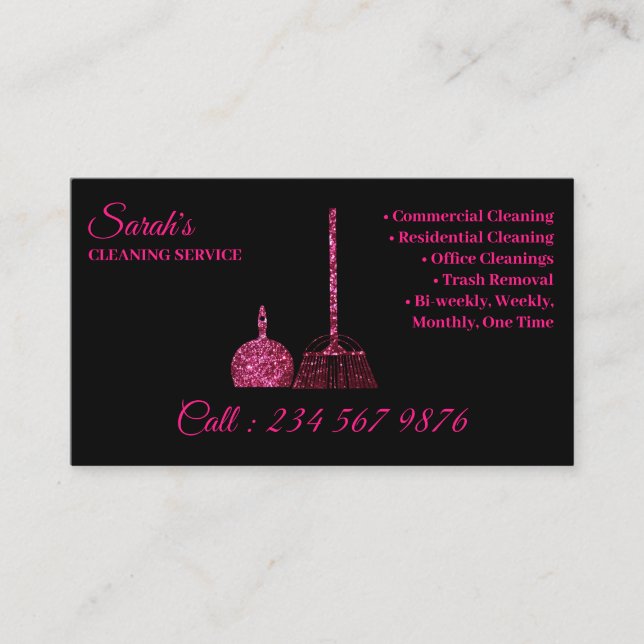Reinigungsdienst Janitorial rosa Funkeln mädchenha Visitenkarte (Vorderseite)