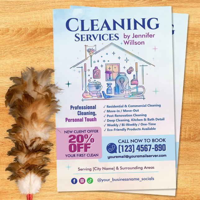 Reinigungsdienste - Aquarellbilder Flyer (Von Creator hochgeladen)