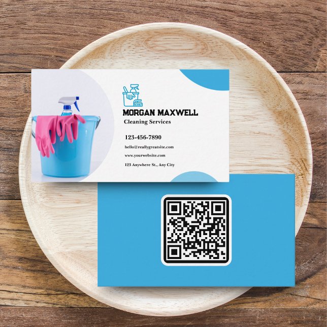 Reinigungsdienste Business Card mit QR-Code Visitenkarte (Cleaning Services Business Card with QR Code - Modern & Professional)