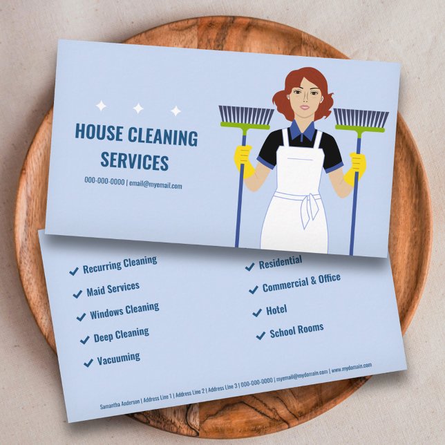 Reinigungsdienste für Cartoon Visitenkarte (Cartoon House Cleaning Services Business Card)