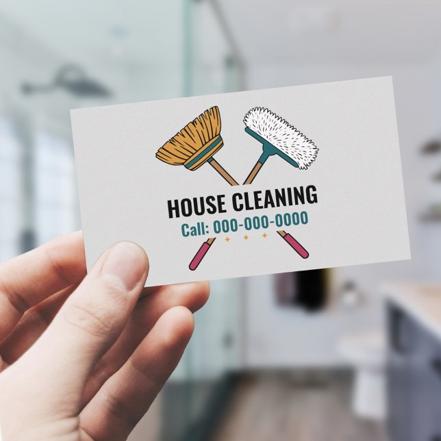 Reinigungsdienste für Gebäude und Gebäude Visitenkarte (Brooms & House Cleaning Services Business Card)