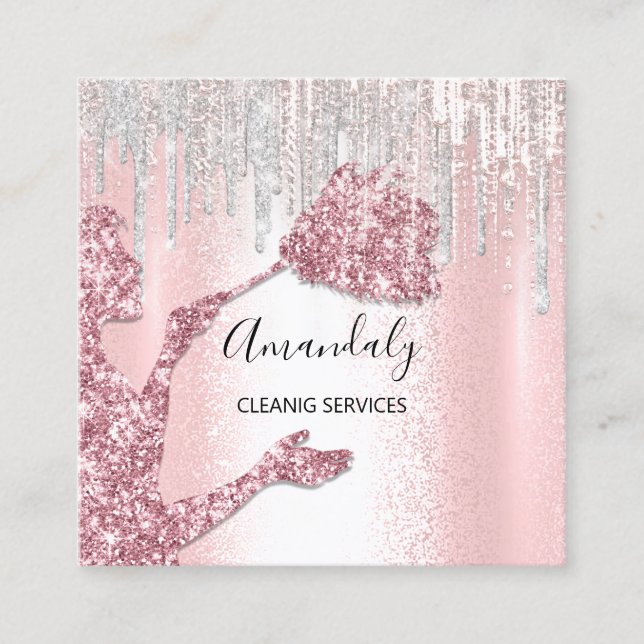 Reinigungsdienste für Haushaltshäuser Logo Silver  Quadratische Visitenkarte (Vorderseite)