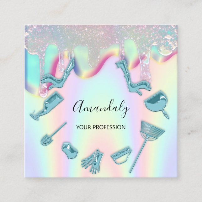 Reinigungsdienste für Haushaltshäuser Logo-Tropfen Quadratische Visitenkarte (Vorderseite)