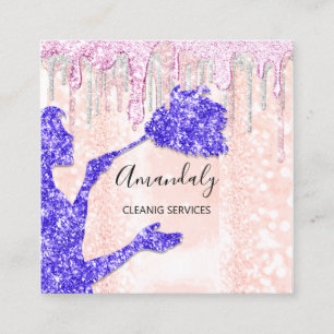Reinigungsdienste für Haushaltshäuser - Silber Ros Quadratische Visitenkarte