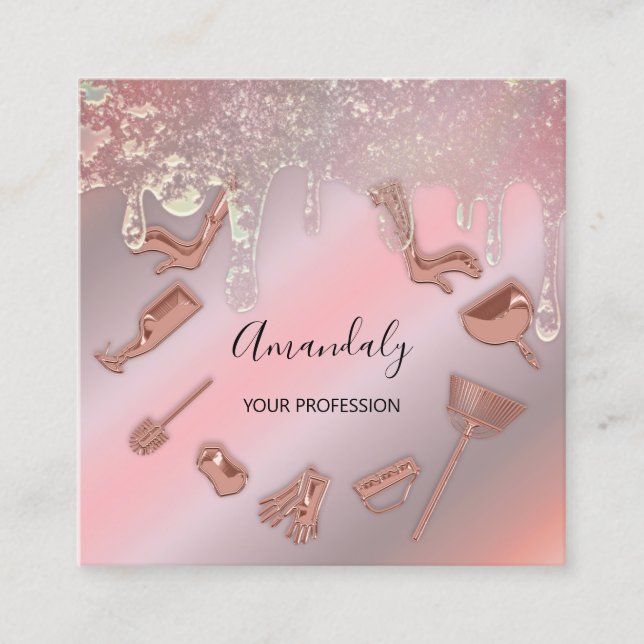 Reinigungsdienste für Maid House Logo Rose Tropfen Quadratische Visitenkarte (Vorderseite)