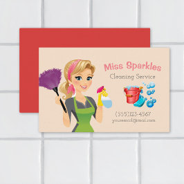 Reinigungsdienste für niedliche Cartoon Haushaltsh Visitenkarte
