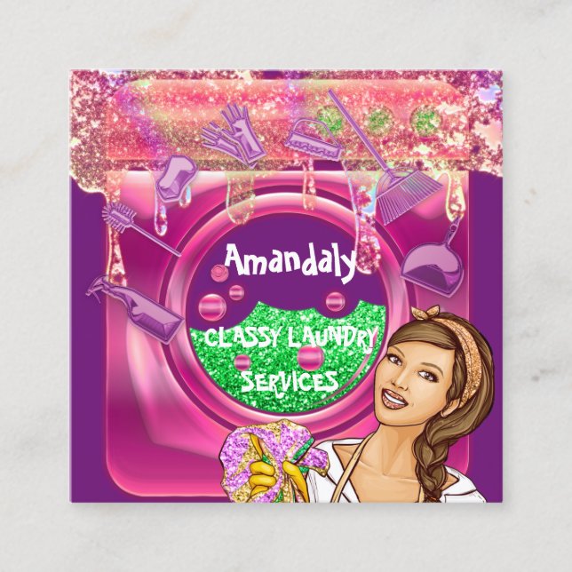 Reinigungsdienste für Waschmaschinen QRCode Quadratische Visitenkarte (Vorderseite)