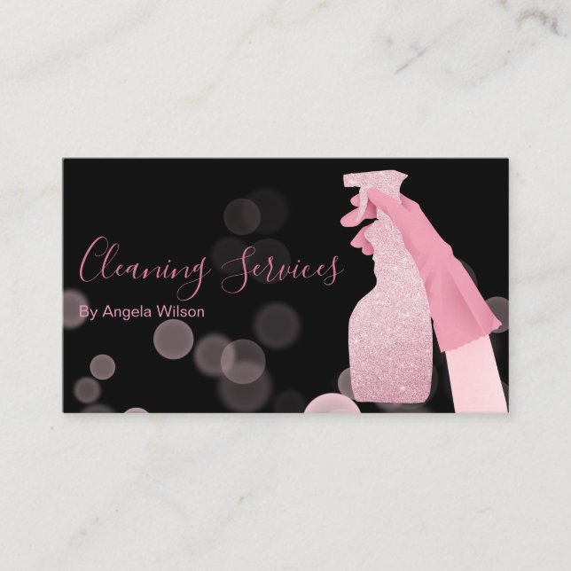 Reinigungsdienste Haushaltshilfe Glitzer Schwarz R Visitenkarte (Vorderseite)