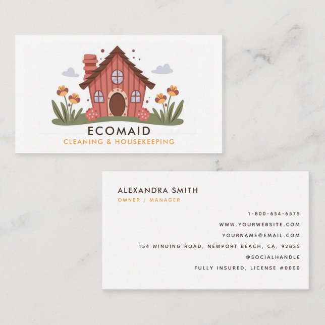 Reinigungsdienste Haushaltshilfe Niedliches Haus Visitenkarte (Vorne/Hinten)