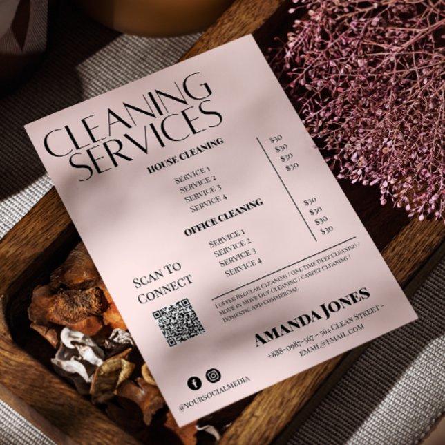 Reinigungsdienste Haushaltspreis Pastel Pink Flyer (Cleaning Services Maid Price Pastel Pink Flyer)