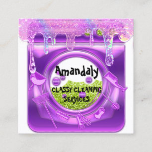Reinigungsdienste QRCode Wäsche Tropfen Lila Seife Quadratische Visitenkarte