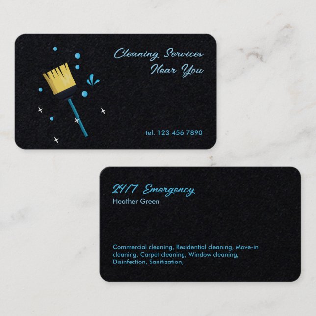 Reinigungsdienste rund um die Uhr Visitenkarte (Vorne/Hinten)