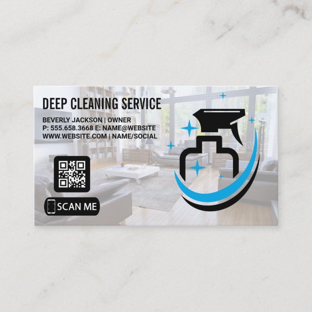 Reinigungsdienste | Sprühflasche | QR-Code Visitenkarte (Vorderseite)