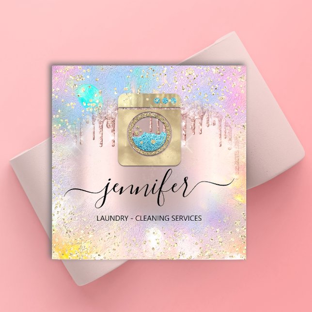 Reinigungsdienste Wäscherei QR Codo Logo Rose Trop Quadratische Visitenkarte (Von Creator hochgeladen)