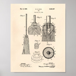 Reinigungsmopp 1935 Patentkunst Altes Papier Poster