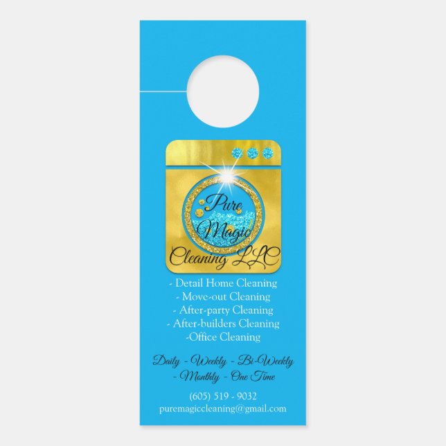 Reinigungsservice Aussteigen Reinigung Wäsche Blue Türanhänger (Vorderseite)