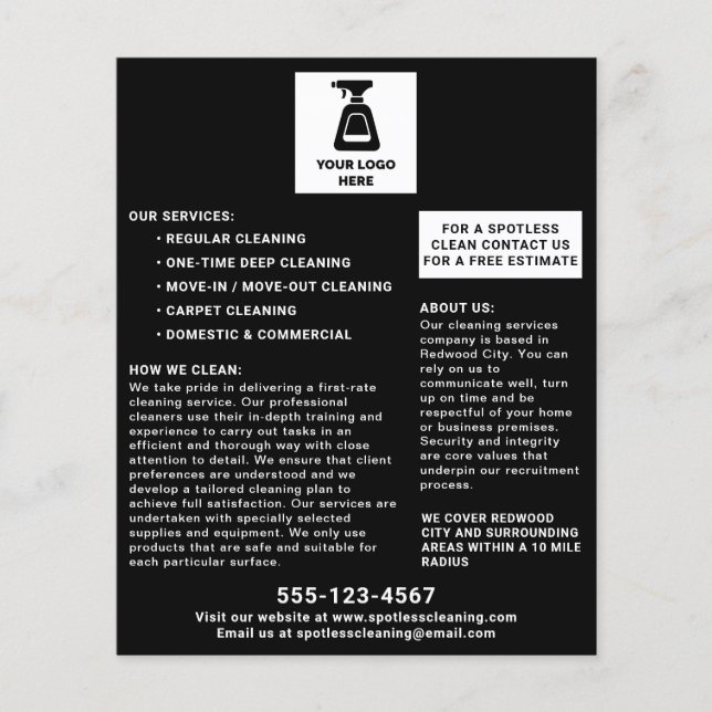 Reinigungsservice Fügen Sie Ihr Logo schwarz hinzu Flyer (Vorne)