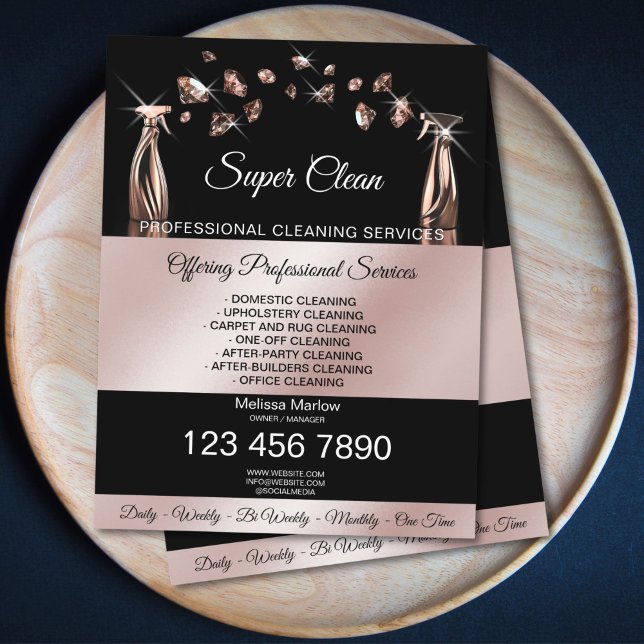 Reinigungsservice für Haushaltshäuser Flyer (rose gold house cleaning spray bottles spraying diamonds)