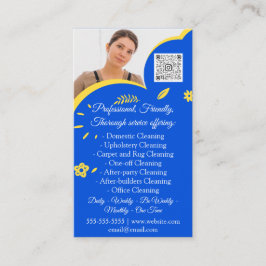 Reinigungsservice-Haus Behaltend QRCode-Foto Blau Visitenkarte