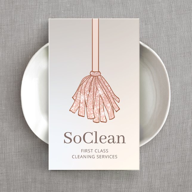Reinigungsservice Haushaltshilfe Rose Gold Glitzer Visitenkarte (Von Creator hochgeladen)