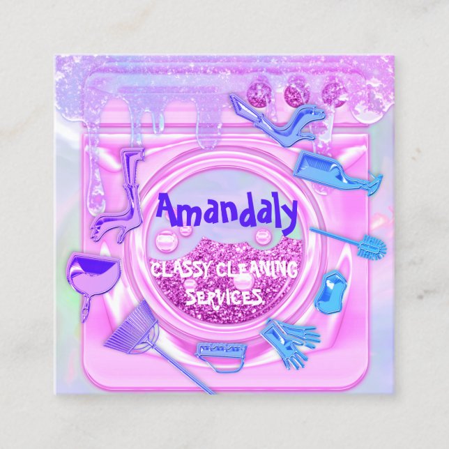 Reinigungsservice-Logo QRCode-Wäsche-Logo Pink-Tro Quadratische Visitenkarte (Vorderseite)