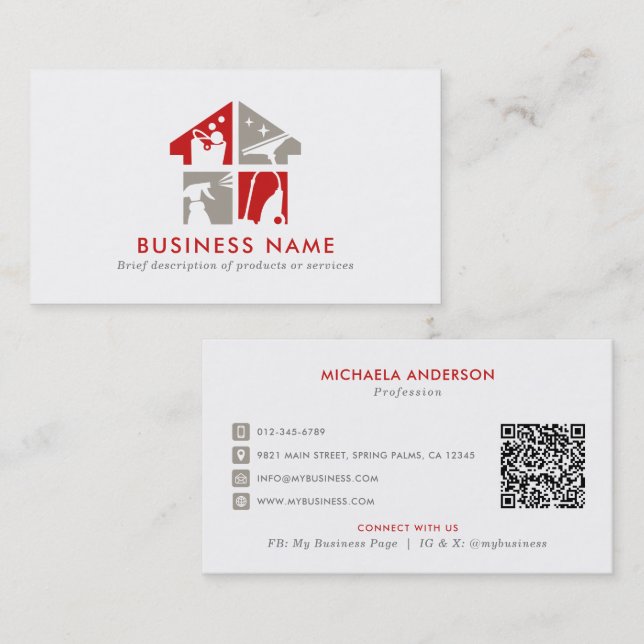 Reinigungsservice Moderne Logos und QR-Code Visitenkarte (Vorne/Hinten)