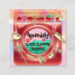 Reinigungsservice QRCode Wäsche Gold Tropfen Quadratische Visitenkarte