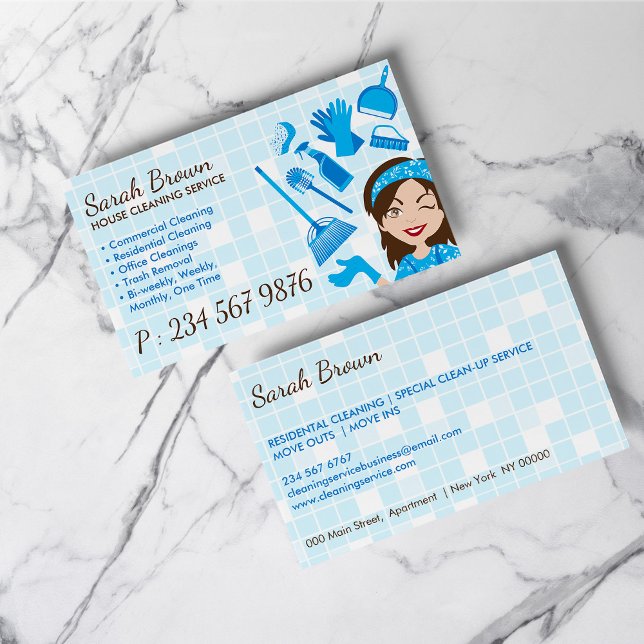 Reinigungsservice Tile Wash Janitorial Blue Women Visitenkarte (Cleaning Service Tile Wash Janitorial Blue Women Business Card)