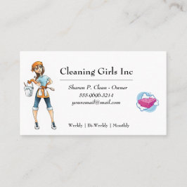 Reinigungsservice von White Cartoon Girl House Visitenkarte
