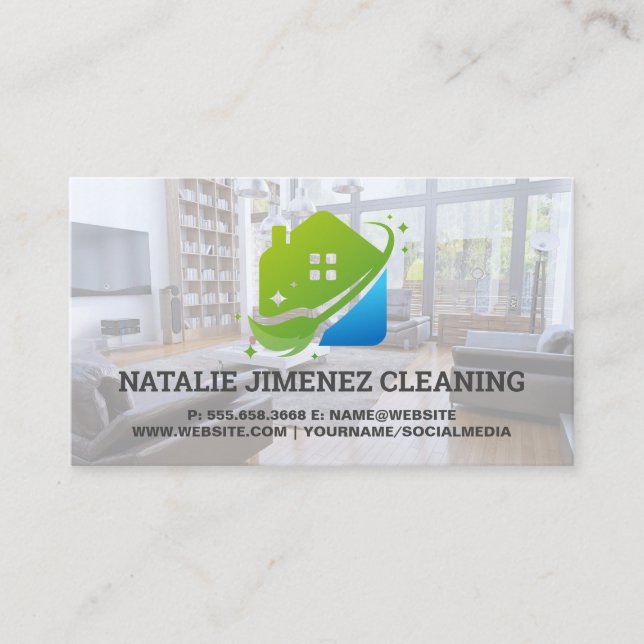 Reinigungsservice | Zuhause Mop Janitor Logo Visitenkarte (Vorderseite)