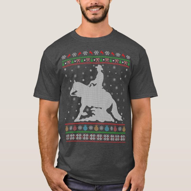 Reining Horse Sports Lover Xmas Ugly Reining T-Shirt (Vorderseite)