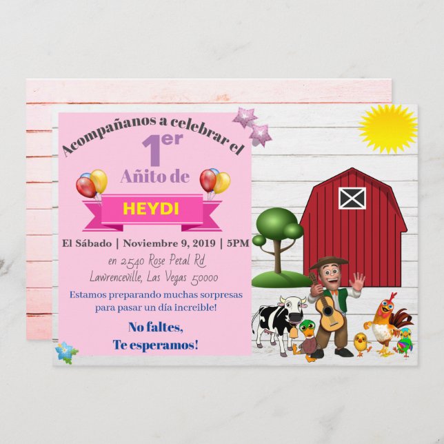 REINO INFANTIL INVITACION-SPANISCH EINLADUNG (Vorne/Hinten)