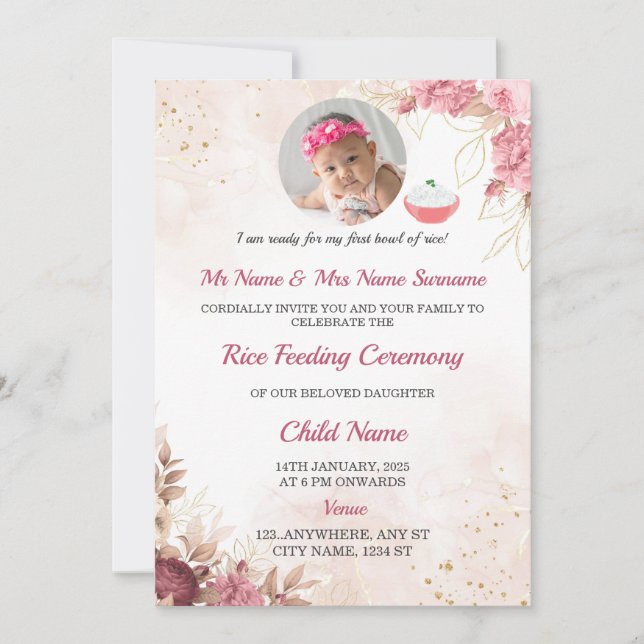 Reis Fütternd Einladung, Annaprashan-Karte Einladung (Vorderseite)