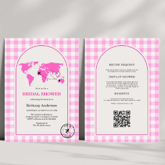 Reise-Abenteuer Gingham Brautparty QR-Code Einladung