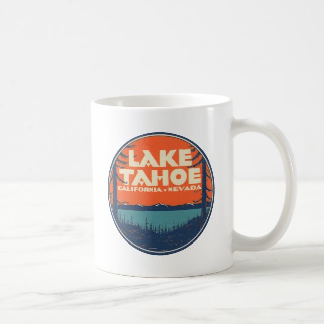 Reise-Abziehbild-Entwurf Lake Tahoe Vintager Kaffeetasse (Rechts)
