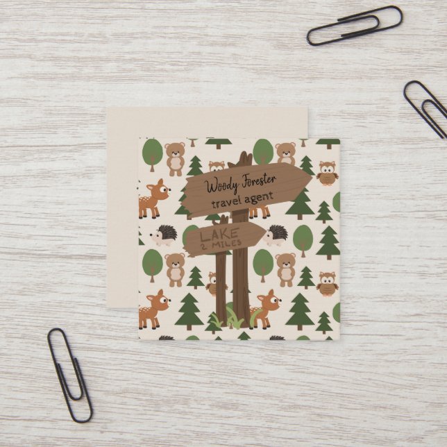 Reise-Agent-niedliche rustikale Ferien Quadratische Visitenkarte (Vorderseite/Rückseite Beispiel)