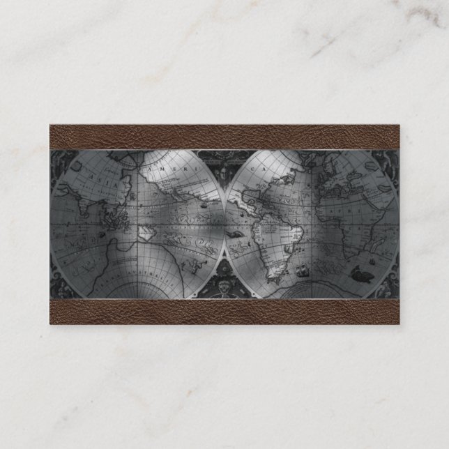 Reise-Agent-Weltkarten-Kugel-Brown-Leder Visitenkarte (Vorderseite)
