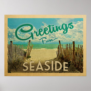 Reise an den Strand am Meer im Vintage-Stil Poster